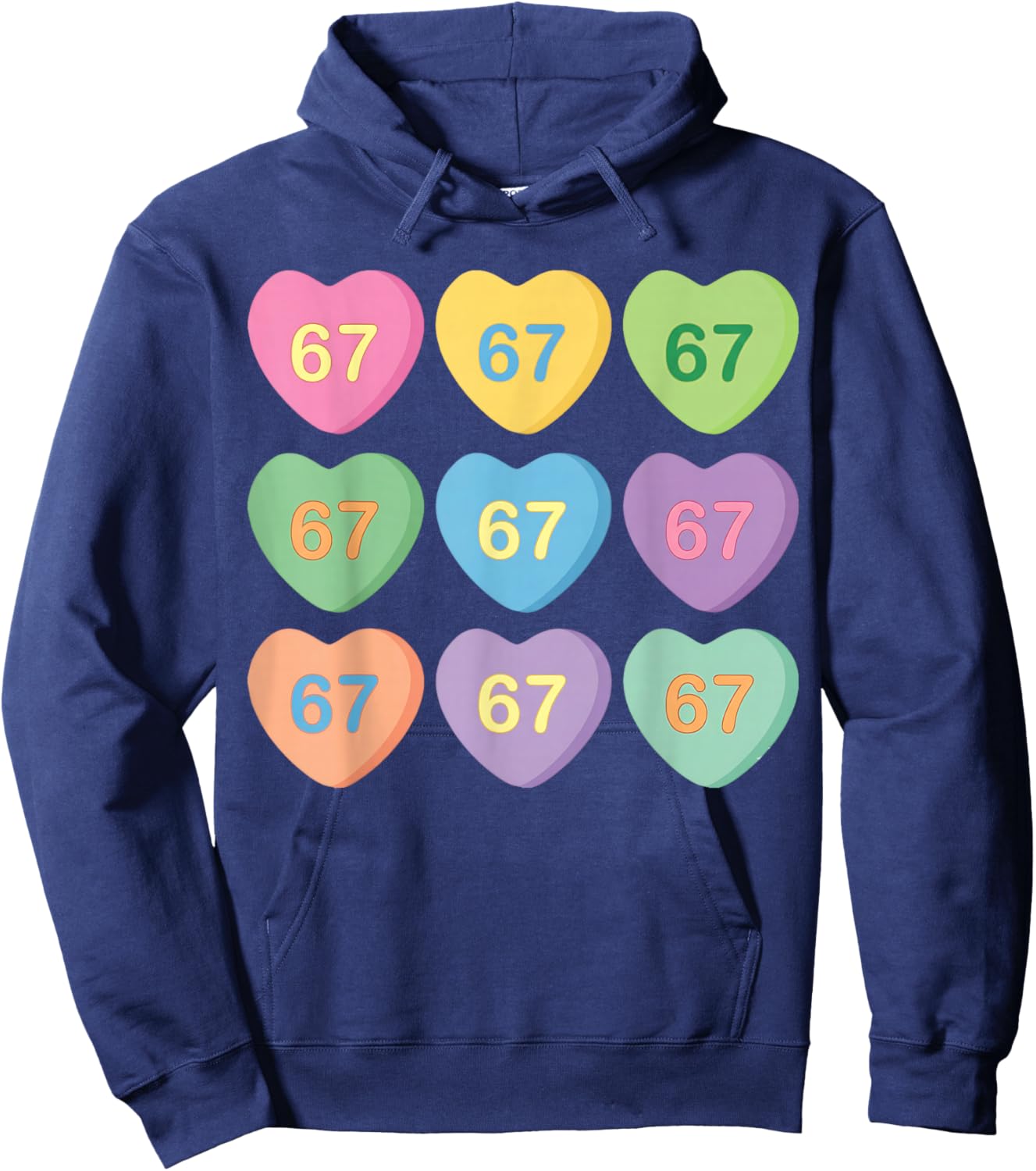 67 Candy Heart Valentine 67 Heart Pattern Six Seven Meme Hoodie - Hoodie | Navy
