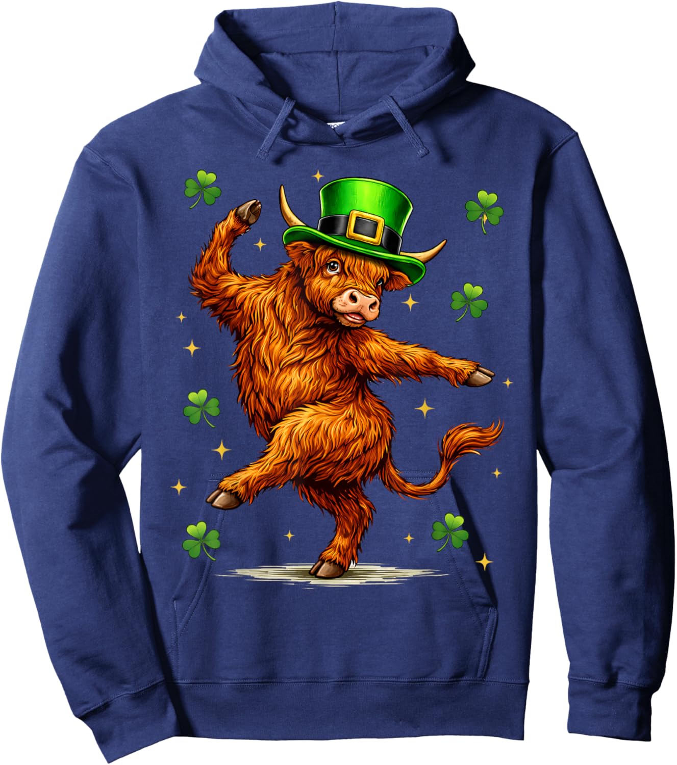Highland Cow Dabbing St Patrick's Day Funny Shamrock Irish Hoodie - Hoodie | Navy