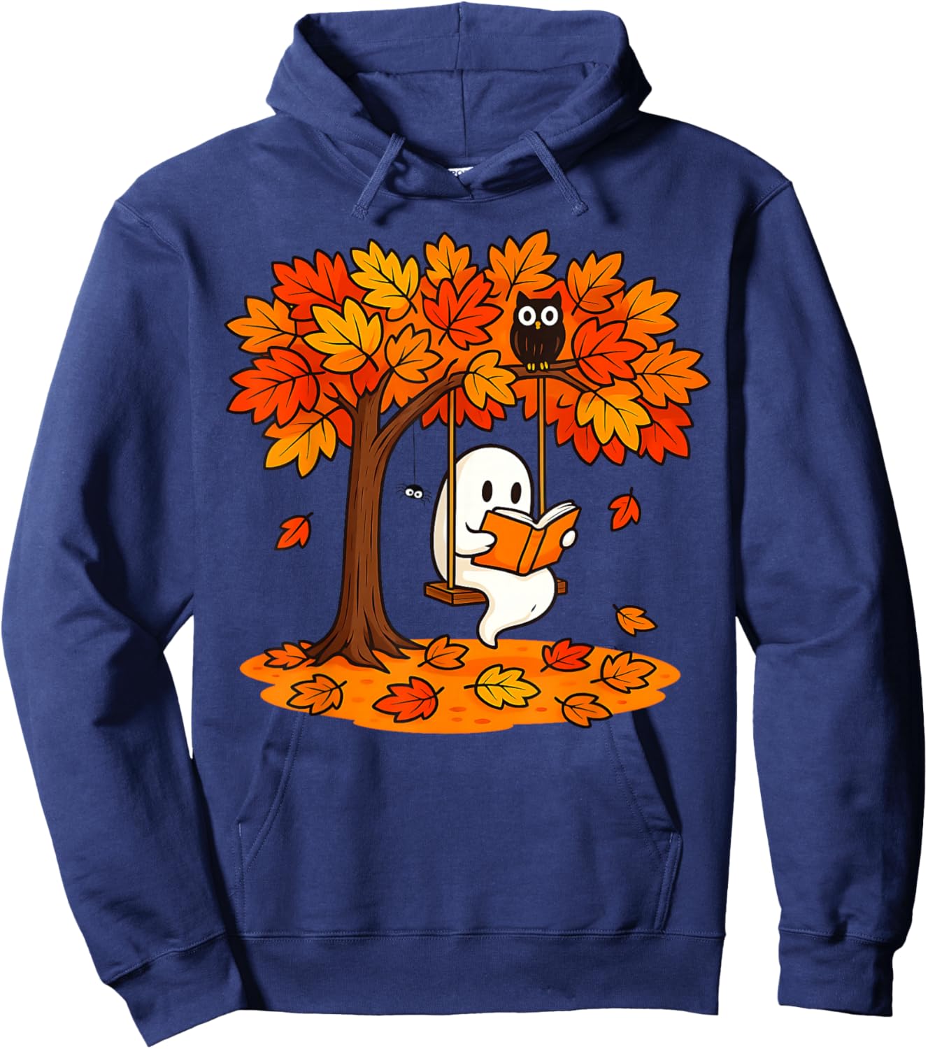Cute Ghost Reading Book Swinging Autumn & Halloween Readers Hoodie - Hoodie | Navy