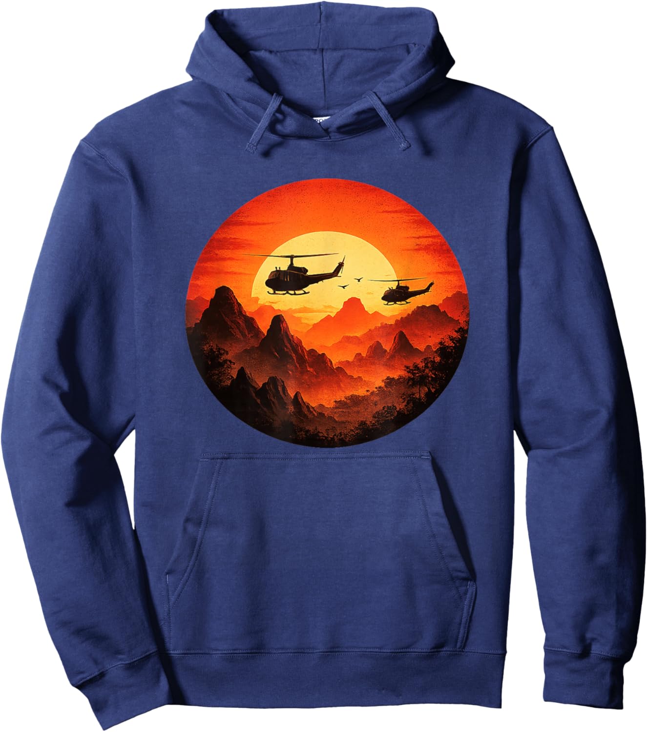 UH-1 Huey | Vintage Chopper Retro Huey Helicopter Mohawk Hoodie - Hoodie | Navy