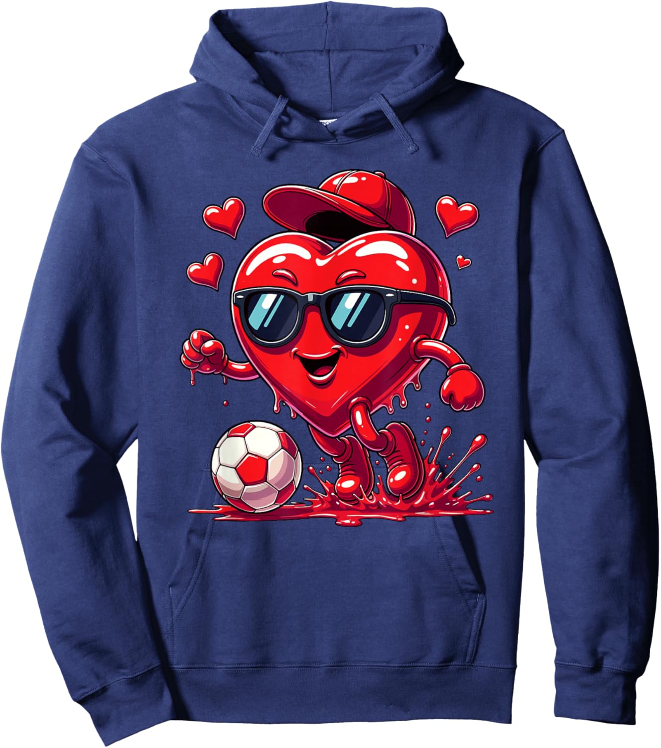 Valentine Soccer Heart Drip Sport Love Valentines Day Boys Hoodie - Hoodie | Navy