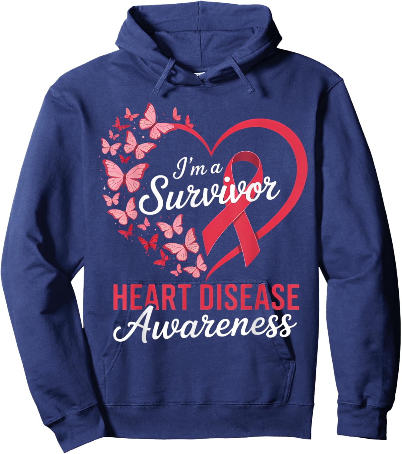 I’m A Survivor Heart Disease Awareness Butterfly Ribbon Hoodie - Hoodie | Navy