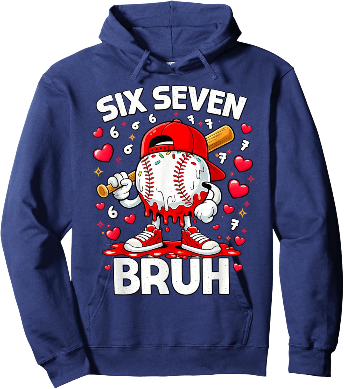 Valentines Day Six Seven Bruh 6 7 Meme Baseball Drip Boys Hoodie - Hoodie | Navy