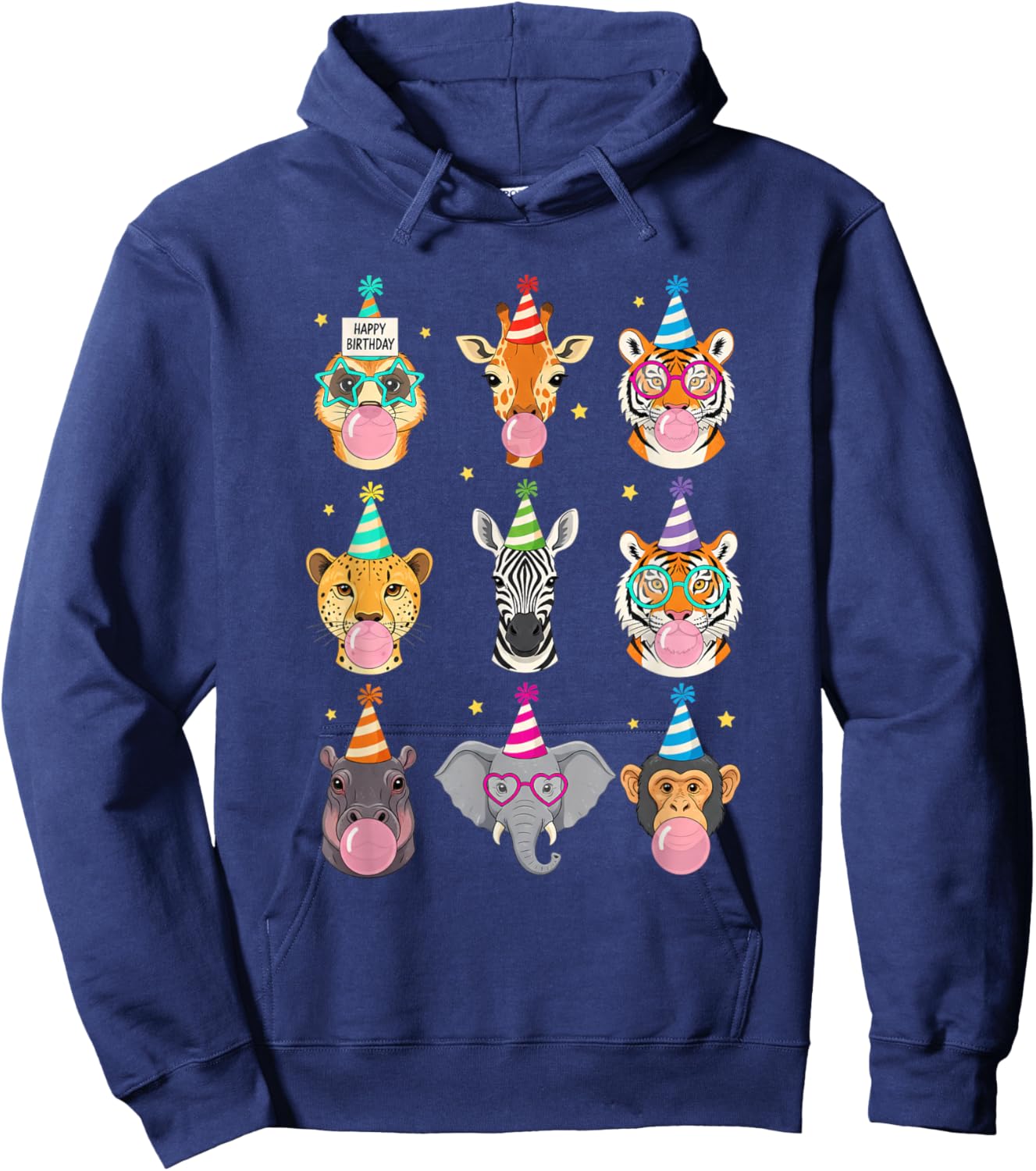 Happy Birthday Jungle Animals Bubble Gum Party for Kids Hoodie - Hoodie | Navy