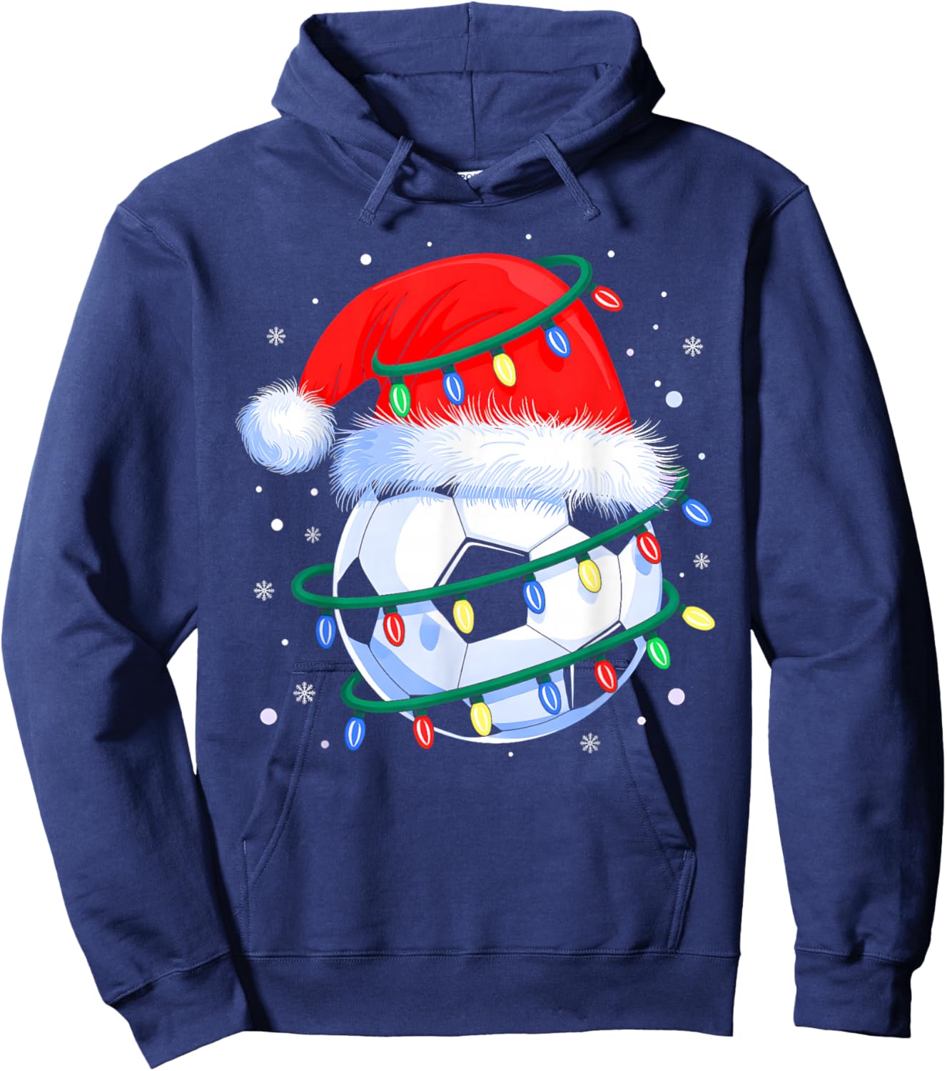 Funny Christmas Soccer Men Boys Santa Hat Xmas Tree Lights Hoodie - Hoodie | Navy