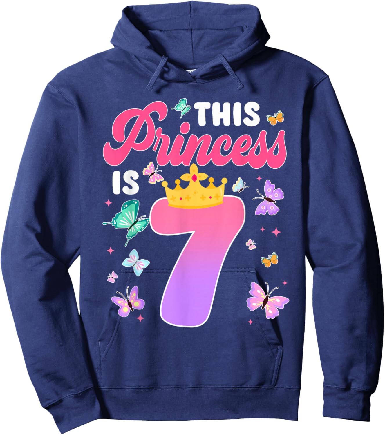 This Princess is 7 Year Old Birthday Butterfly Themed Party Hoodie - Hoodie | Navy