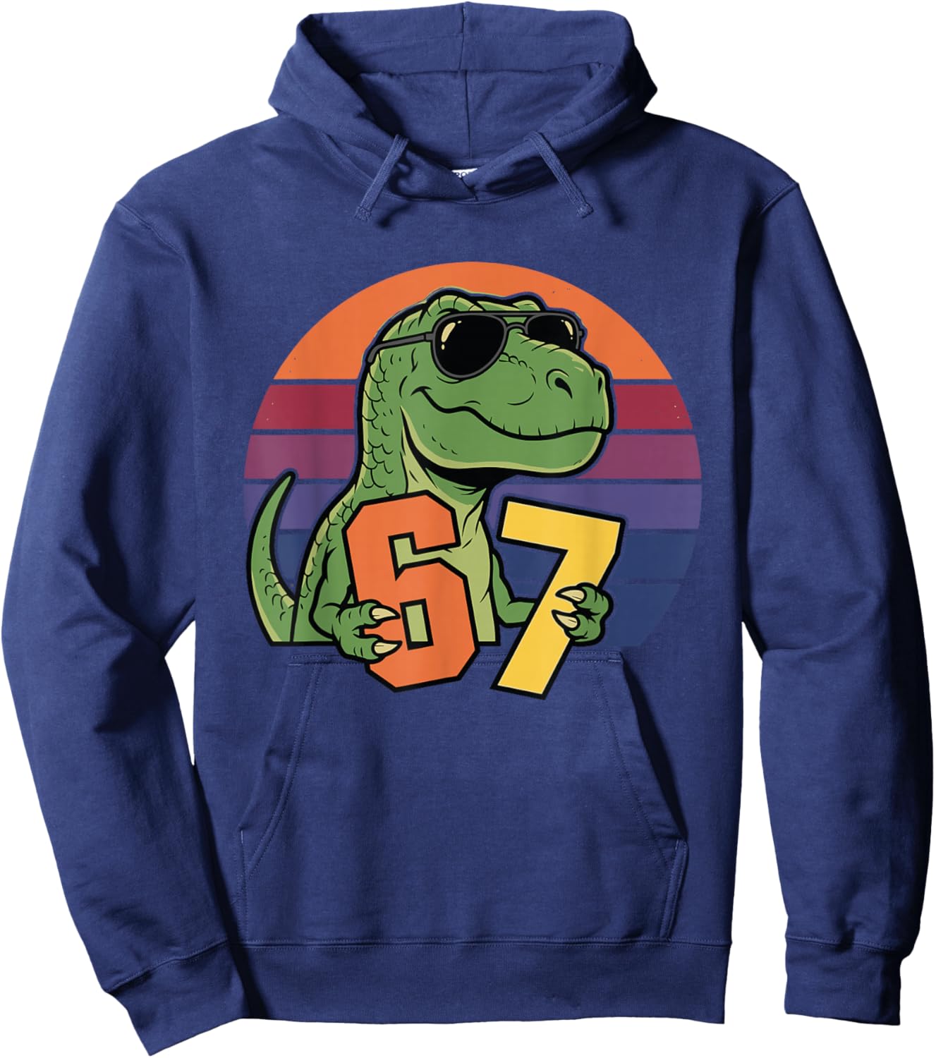 Cool Dino 67 Retro Sunset Cartoon Hoodie - Hoodie | Navy