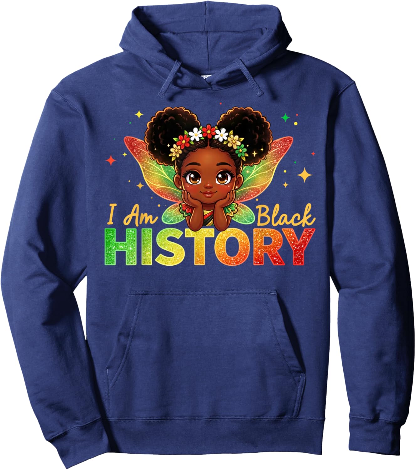 I Am Black History Month Cute Messy Bun Black Girl Fairy Kid Hoodie - Hoodie | Navy