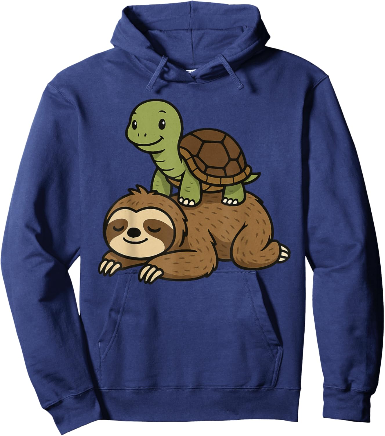 Turtle Sitting On A Sloth Funny Hoodie - Hoodie | Navy