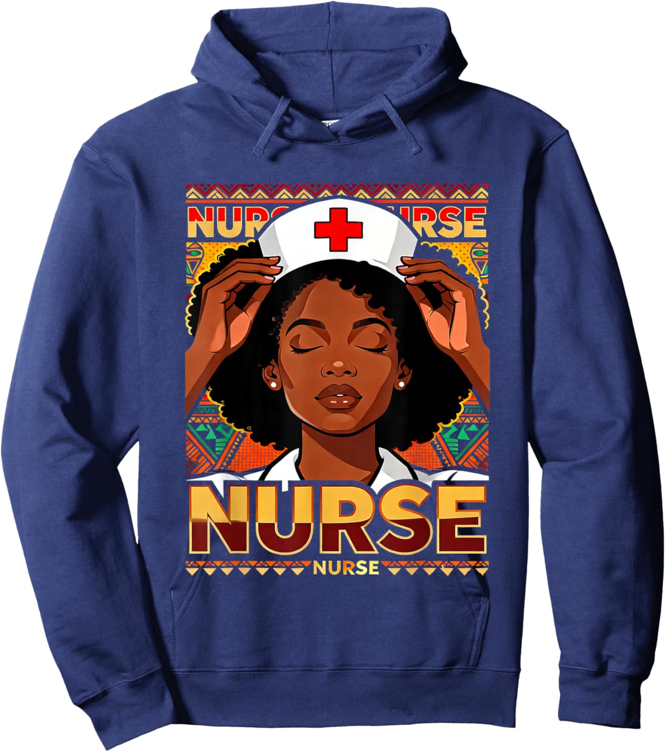Afro Black Nurse Pride African Pattern RN LPN CNA Hoodie - Hoodie | Navy
