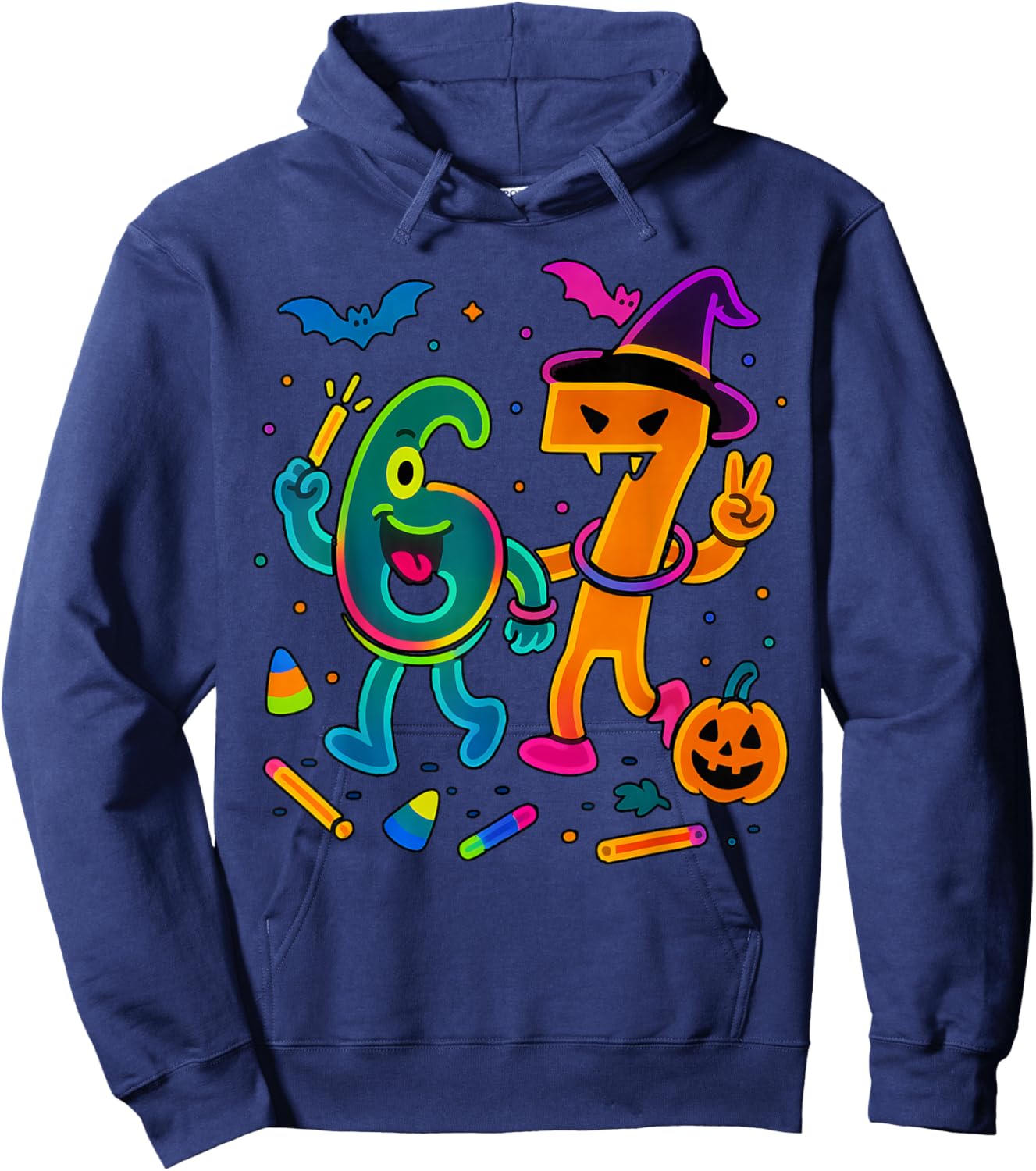 Fun 67 Meme Glow Style Halloween 6 7 Hoodie - Hoodie | Navy