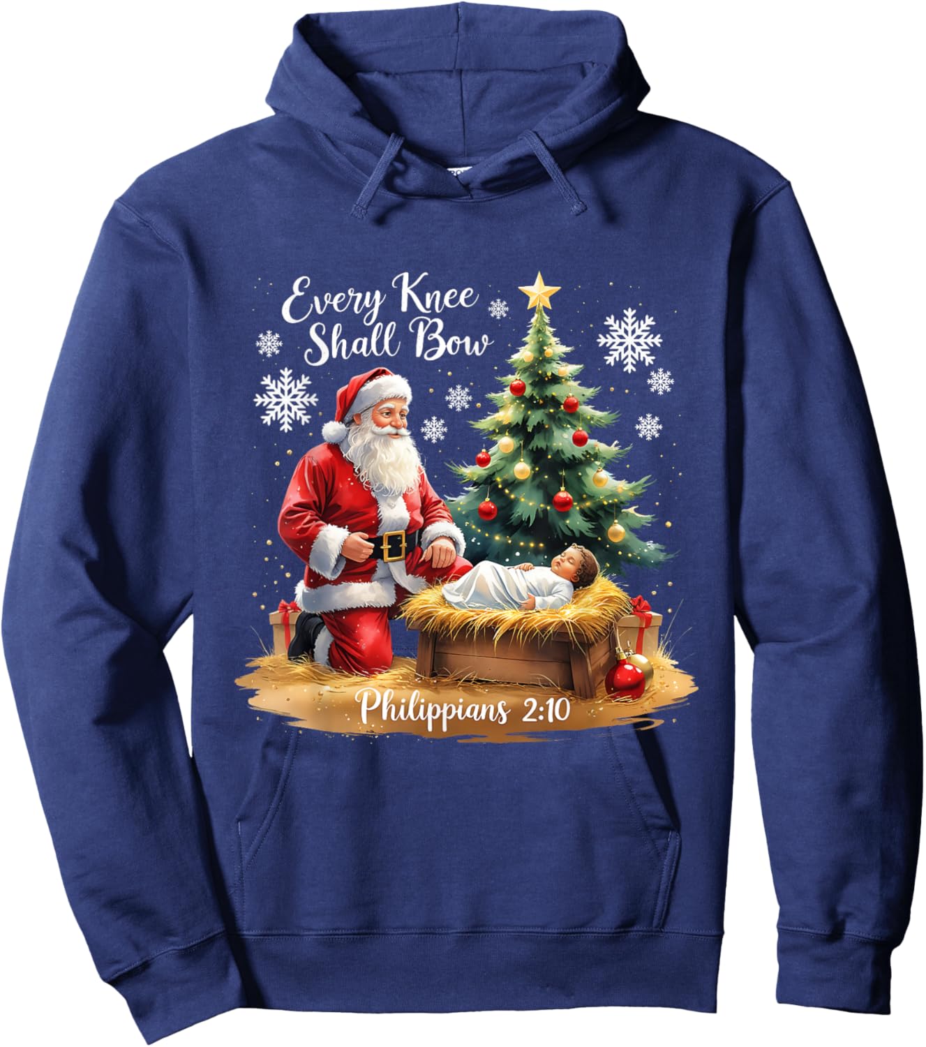 Every Knee Shall Bow Philippians 2:10 Christmas Design Hoodie - Hoodie | Navy
