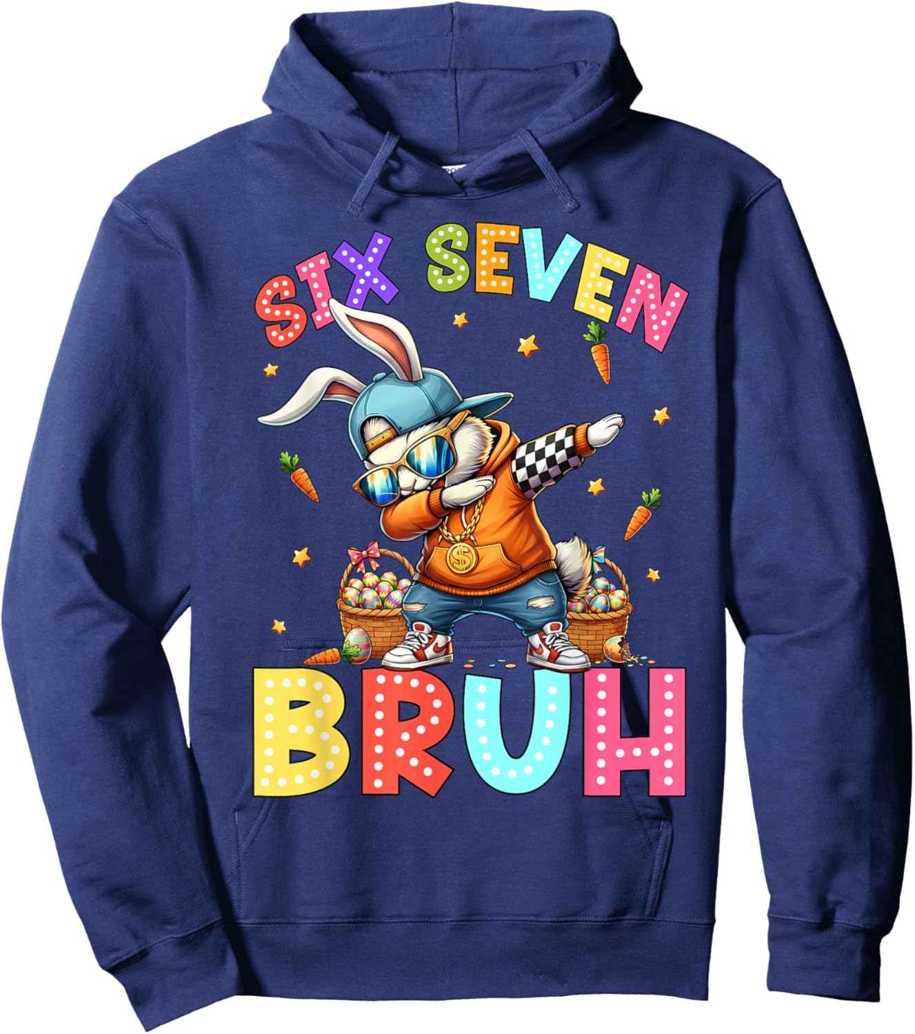 Funny Six Seven 6 7 Bruh Dabbing Bunny Easter Day Kids Boys Hoodie - Hoodie | Navy