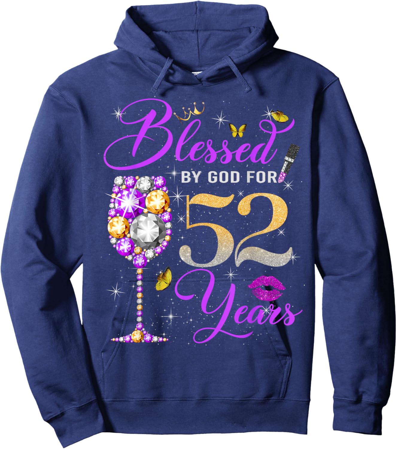 Blessed by God for 52 Years Old Women 52nd Birthday Queen Hoodie - Hoodie | Navy