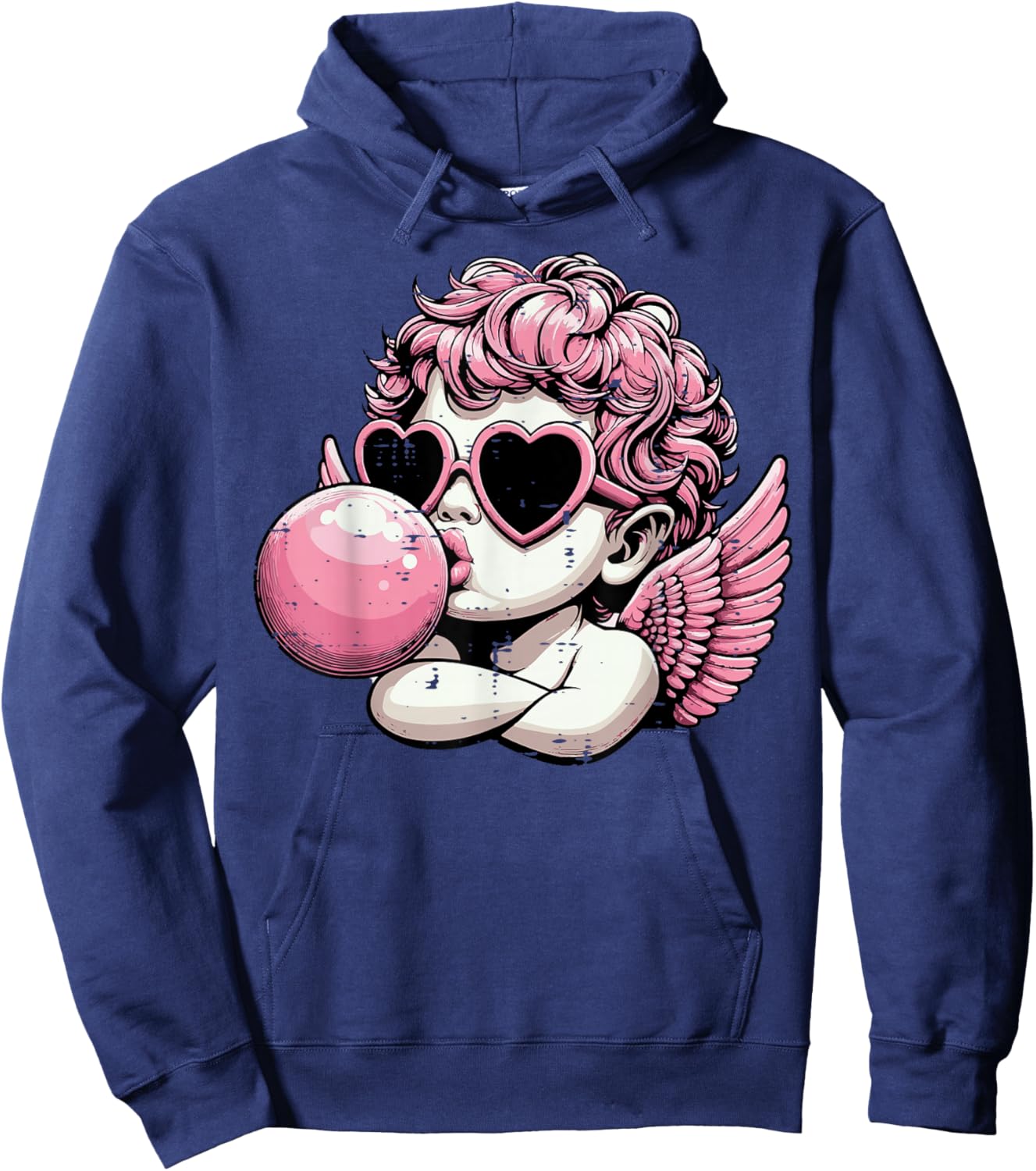Valentines Day Cupid Bubblegum Retro Cherub Women Girls Kids Hoodie - Hoodie | Navy