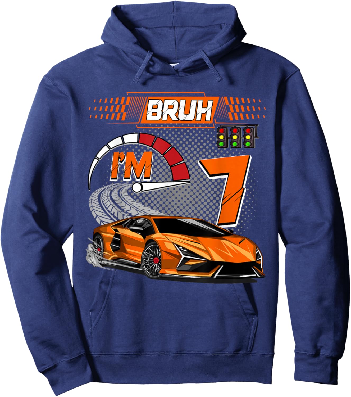 7th Birthday Bruh Racing Car Party Outfit 7 Year Old Boys Hoodie - Hoodie | Navy