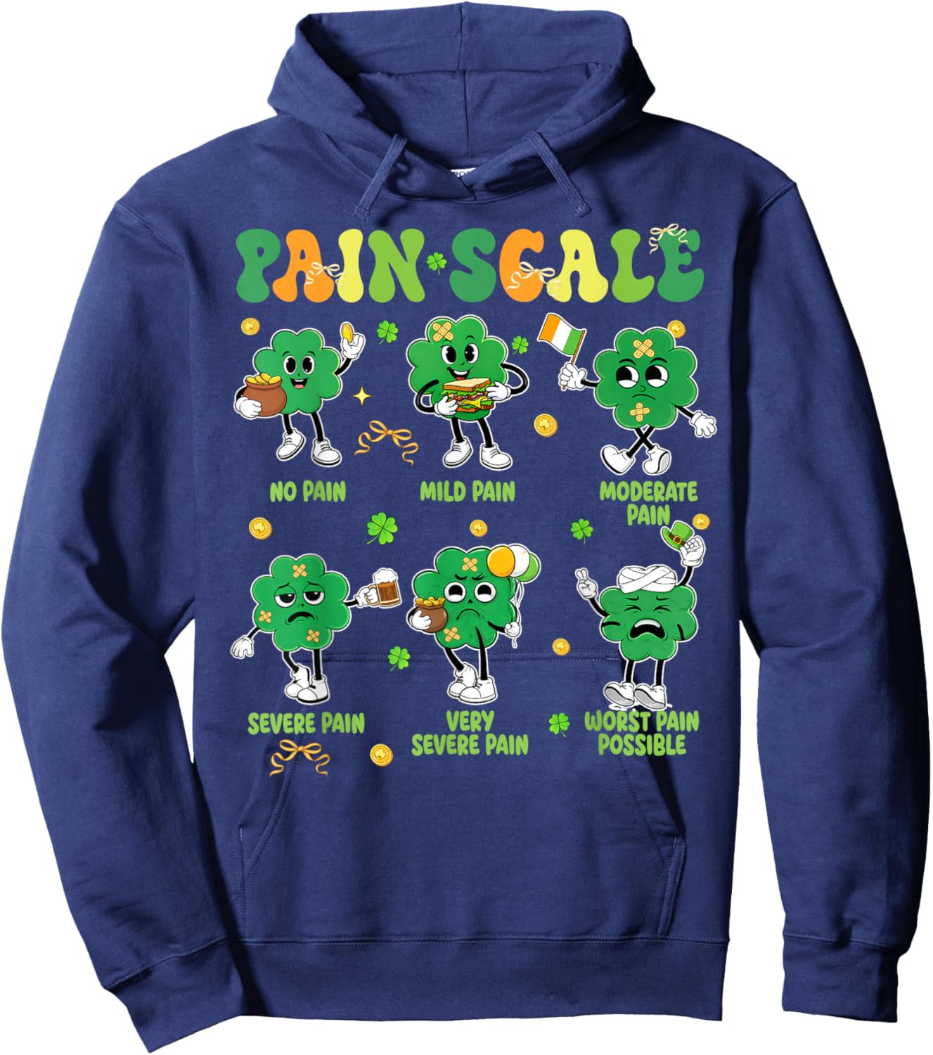 Pain Scale Shamrock Funny Nurse St Patricks Day Men Women Hoodie - Hoodie | Navy