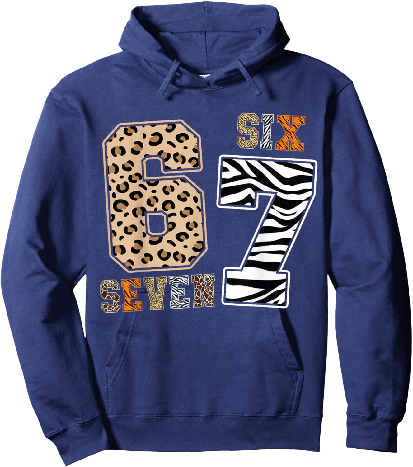 Six Seven Animal Print Kids Clothes Zoo 67 Meme Boys Girls Hoodie - Hoodie | Navy