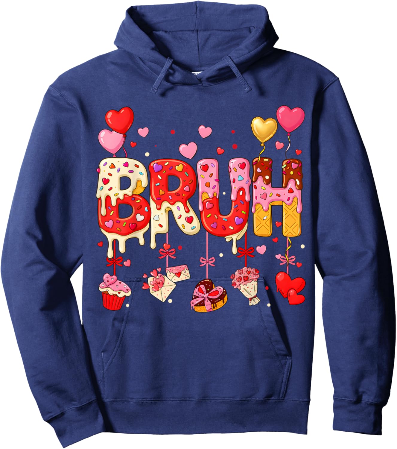 Boy Bruh Meme Valentines Day Drip Ice Cream Kids Hearts Girl Hoodie - Hoodie | Navy