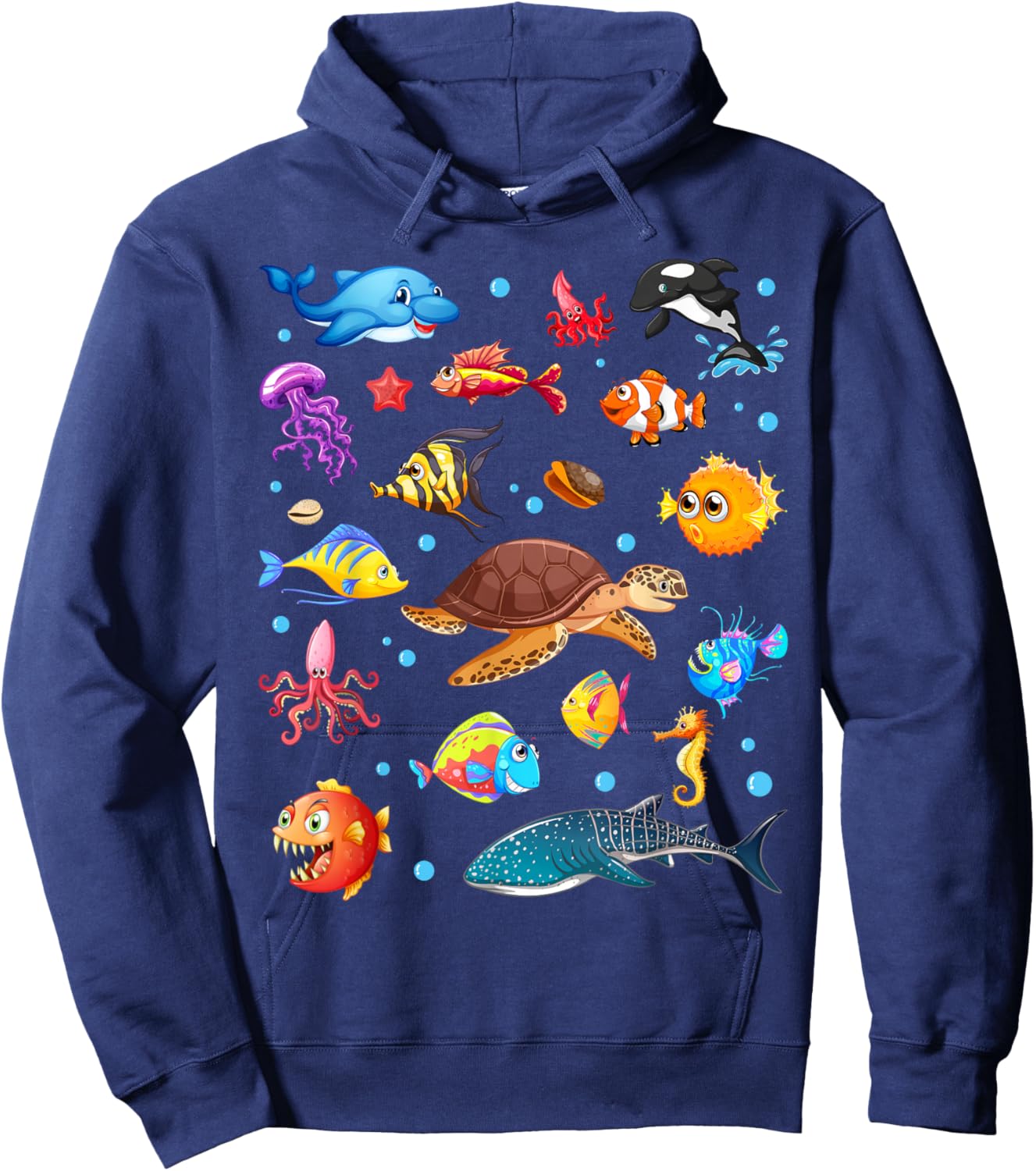 Cute Sea Animals Kids Children Ocean Creatures Clownfish Hoodie - Hoodie | Navy