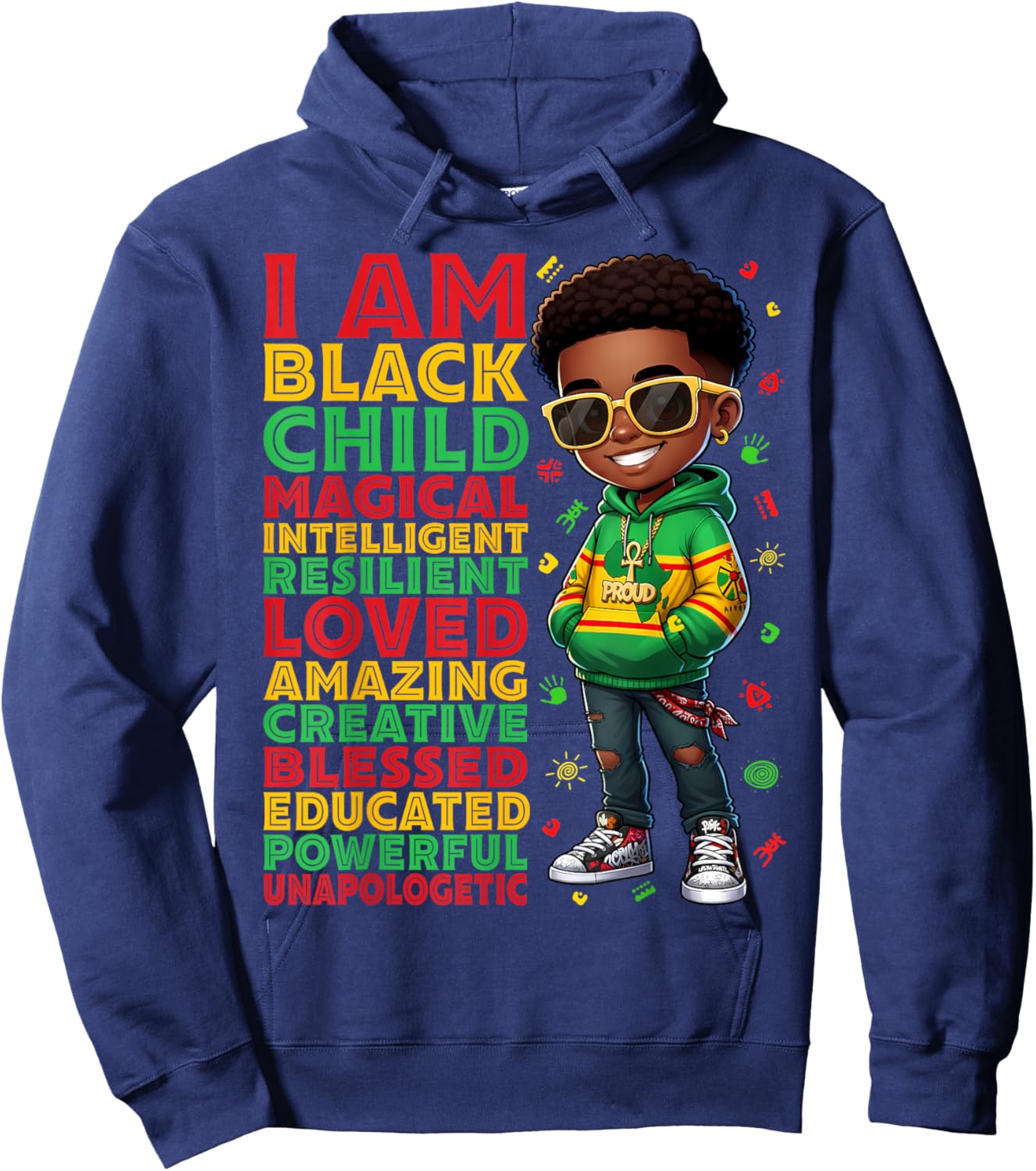 I Am Black Child History Month African American Kids Boys Hoodie - Hoodie | Navy