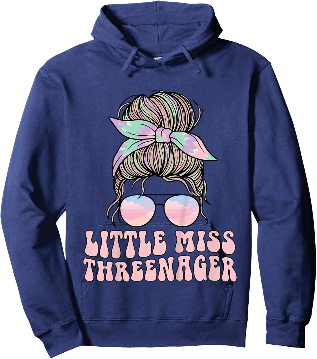 Messy Bun Miss Threenager 3rd Birthday 3 Years Girls Kids Hoodie - Hoodie | Navy