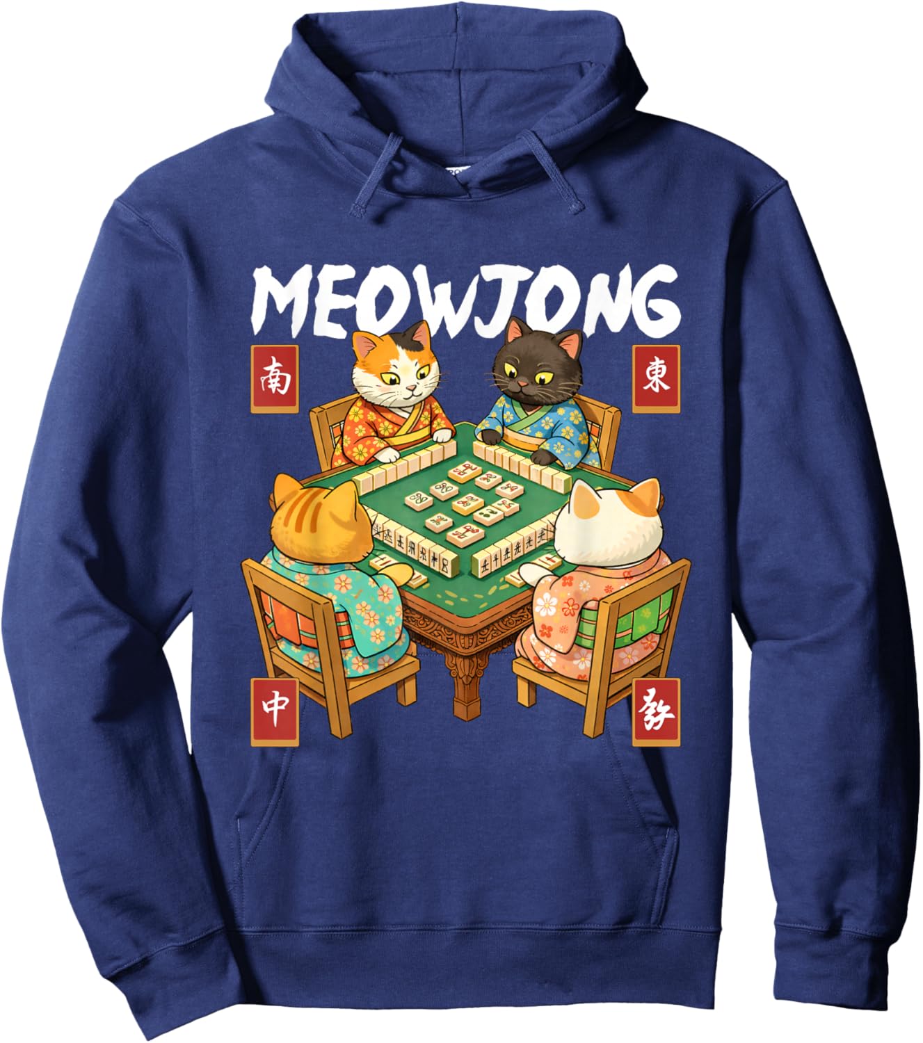 Meowjong - Mahjong Lover Mah Jong Player Casino Gambler Hoodie - Hoodie | Navy