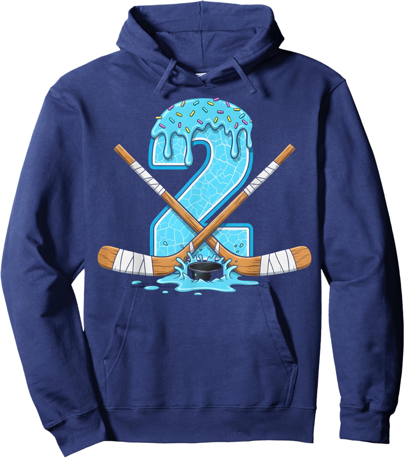 2 Year Old Hockey Ice Cream Drip Youth 2th Birthday Boys Hoodie - Hoodie | Navy