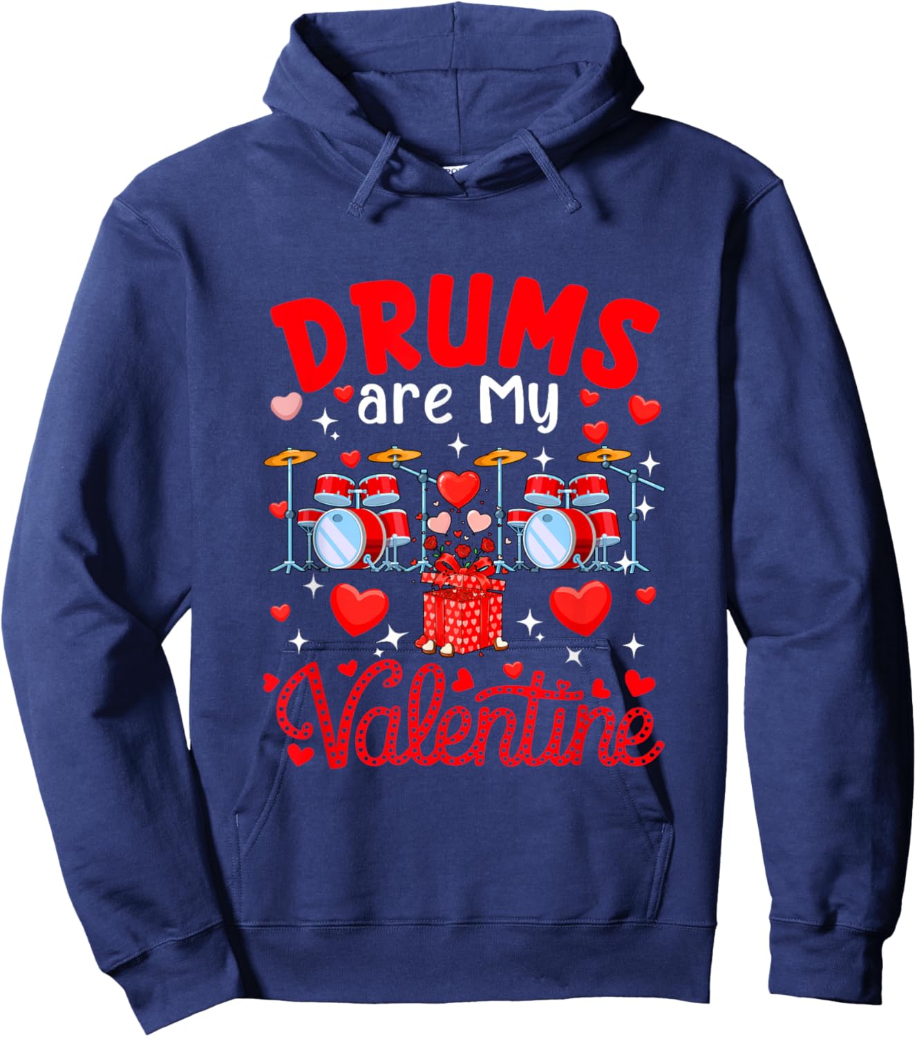 Drums are My Valentine Floral Heart Funny Instrument Hoodie - Hoodie | Navy
