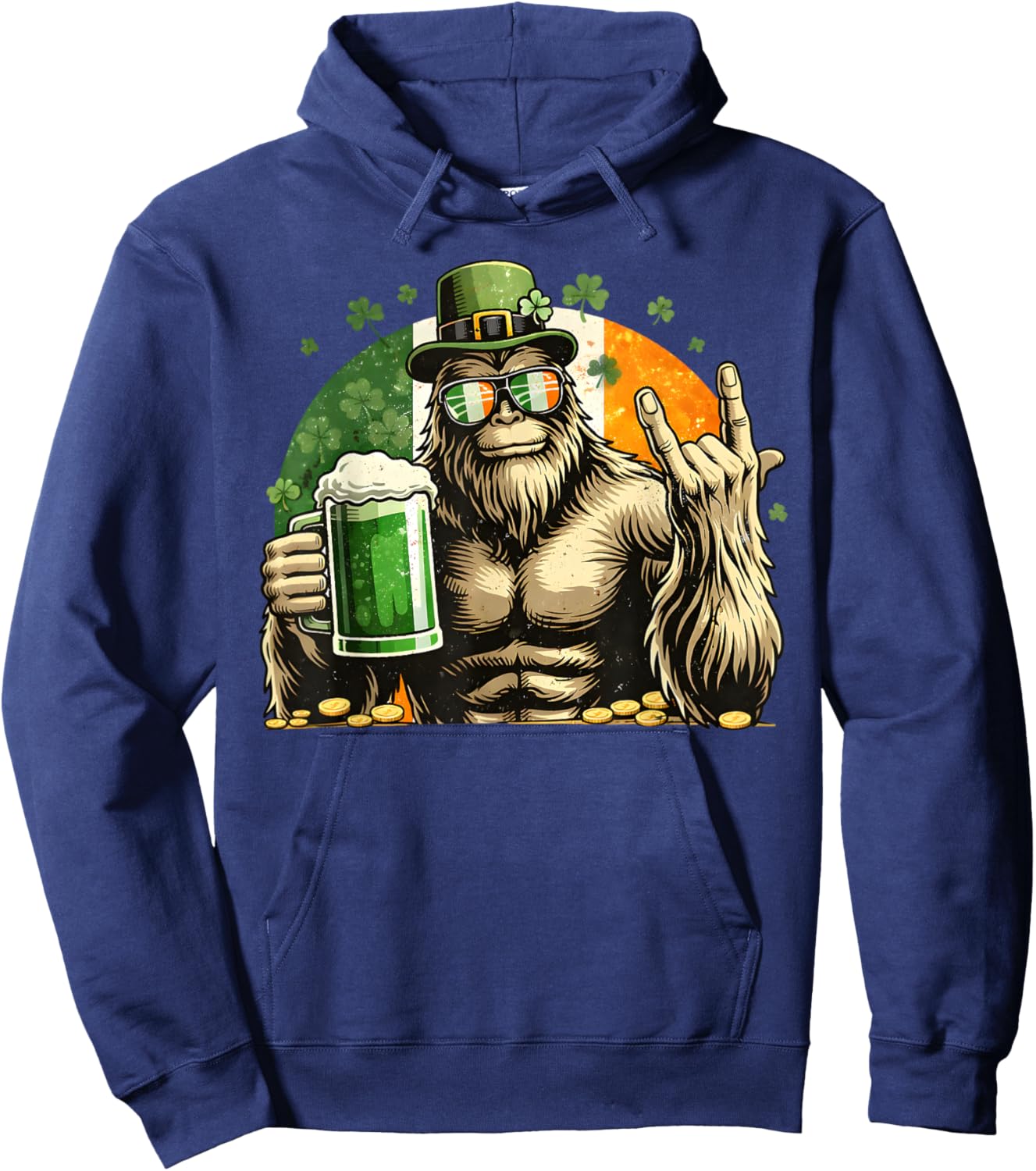 St Patricks Day Bigfoot Lucky Sasquatch Shamrock Irish Men Hoodie - Hoodie | Navy