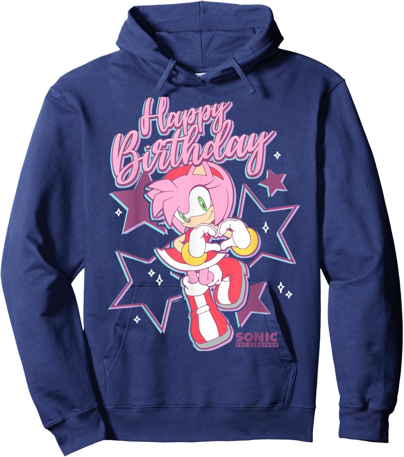 Sonic The Hedgehog Happy Birthday Amy Rose Hearts & Stars Hoodie - Hoodie | Navy