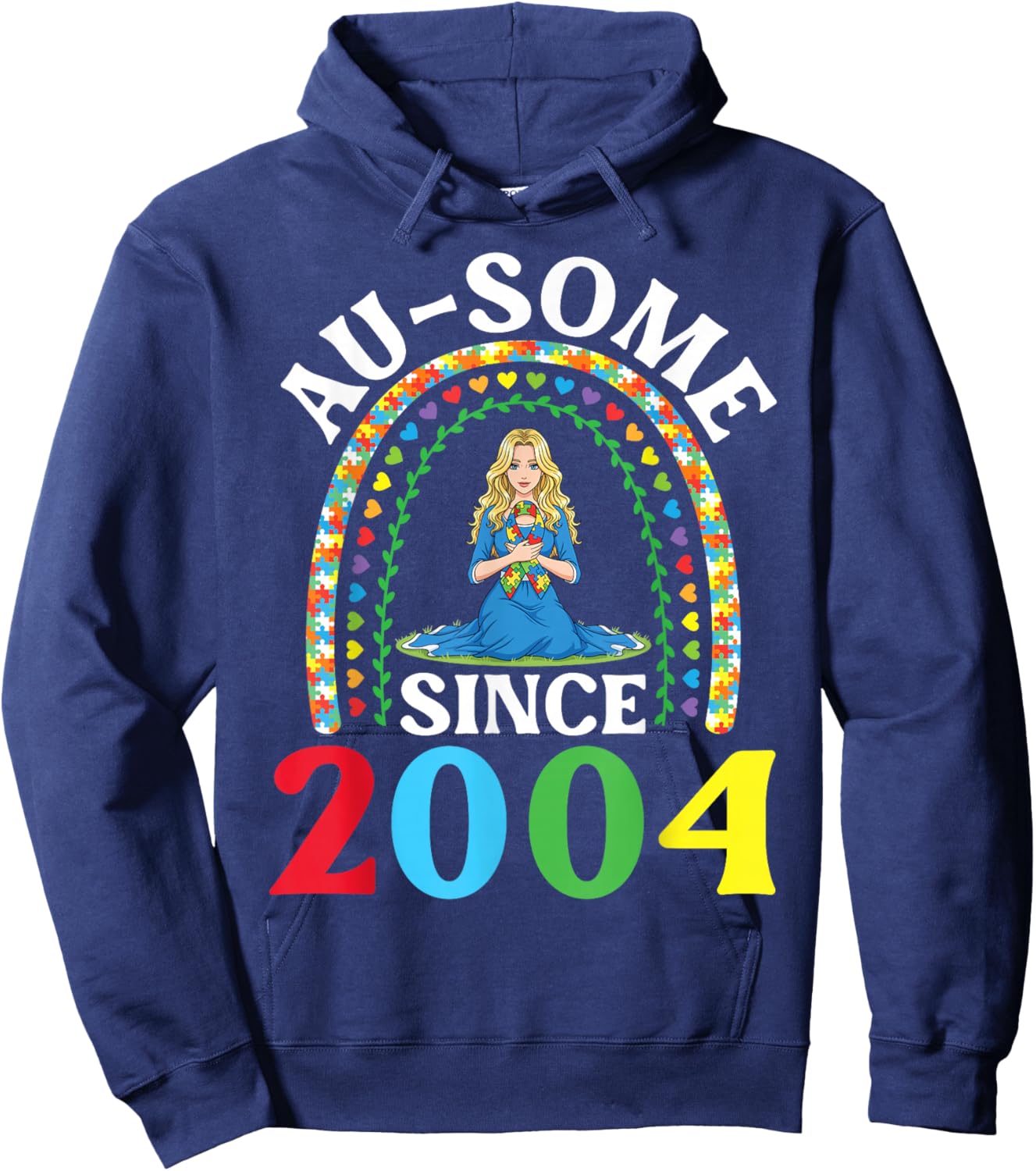 Autism Awesome Ausome Since 2004 Happy 22nd Birthday Girl Hoodie - Hoodie | Navy