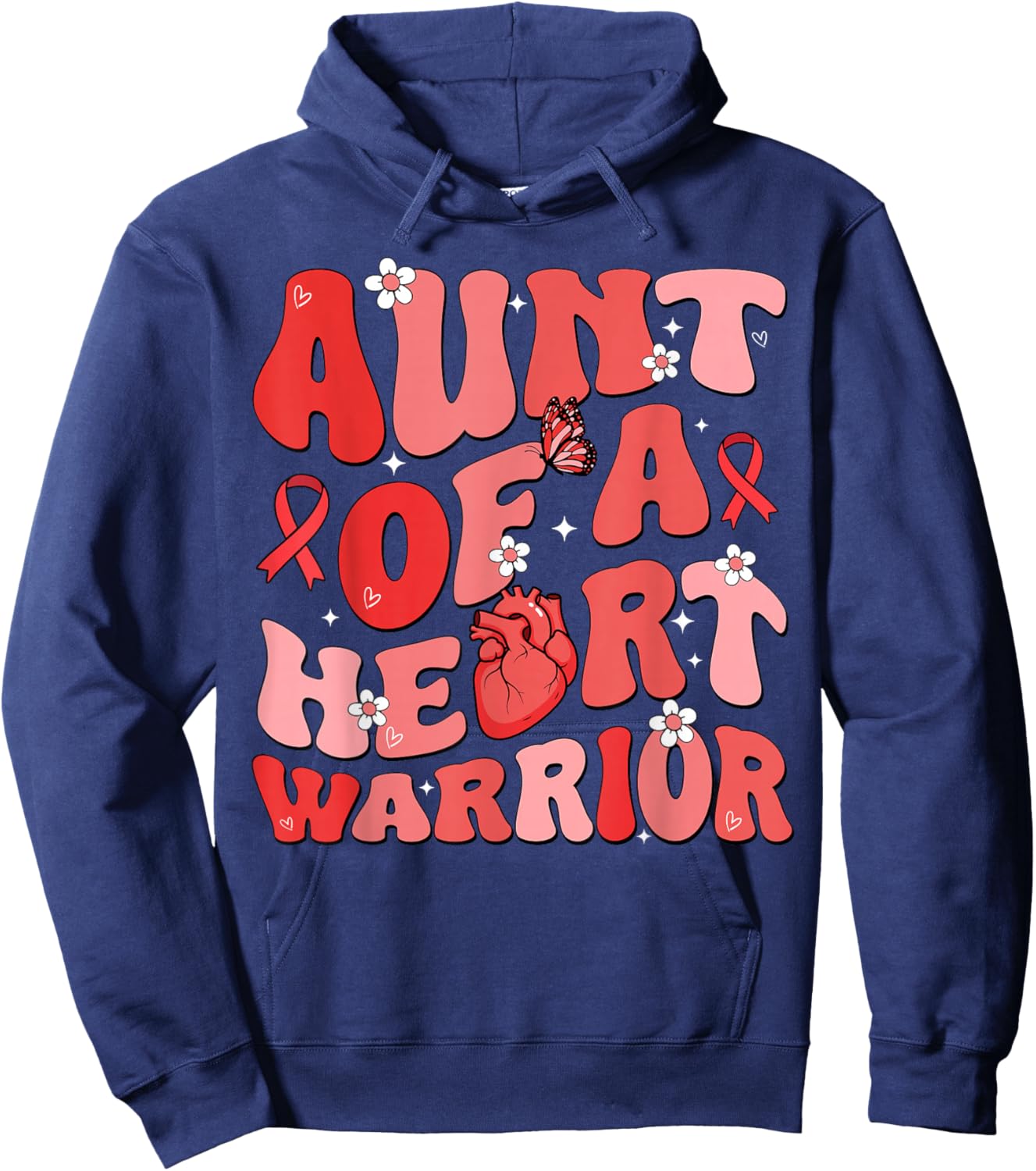 Aunt of a Heart Warrior Heart Disease Awareness CHD Go Red Hoodie - Hoodie | Navy