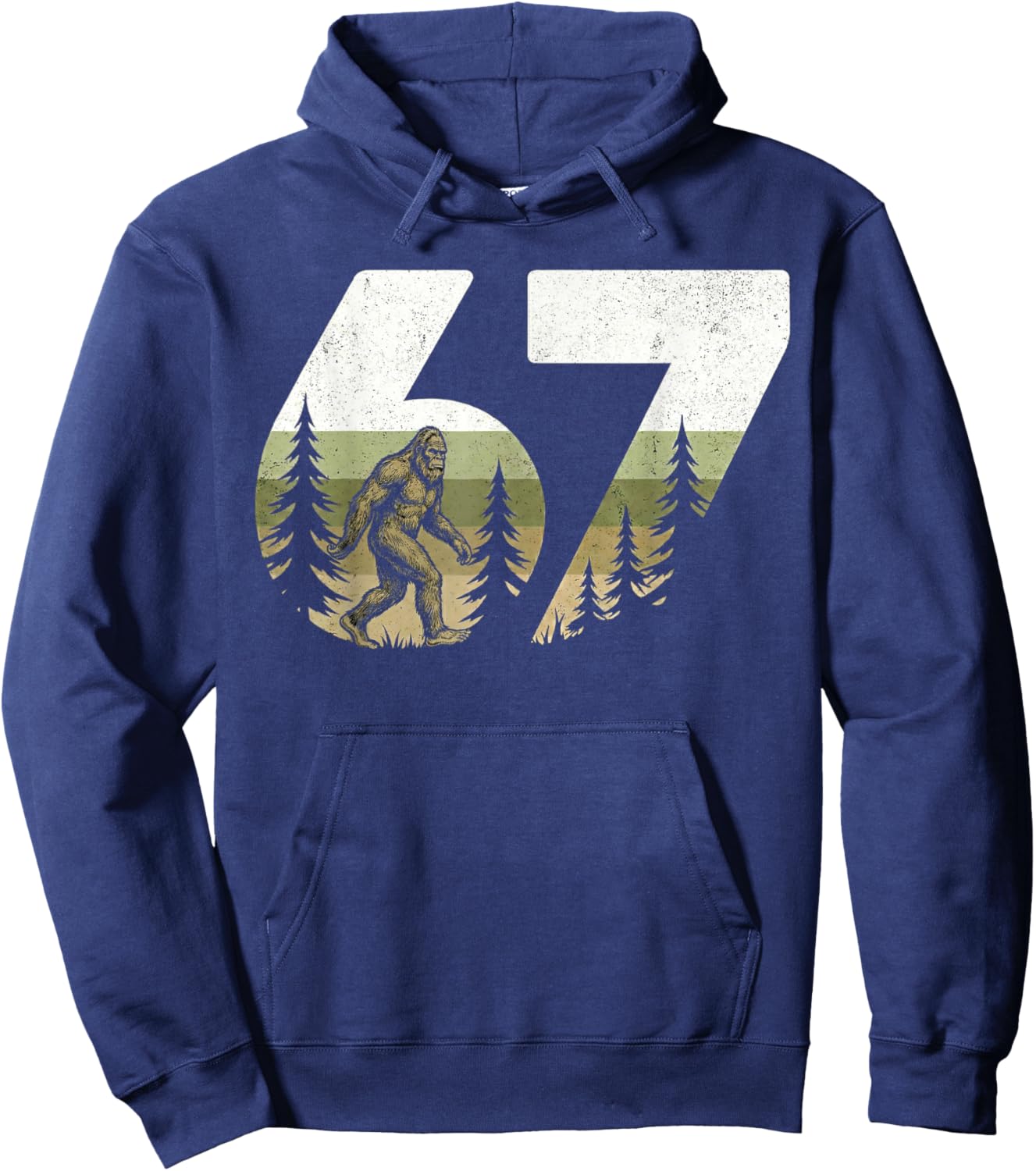 Vintage Bigfoot 67 Meme Nature 67 Forest Wildlife six Seven Hoodie - Hoodie | Navy