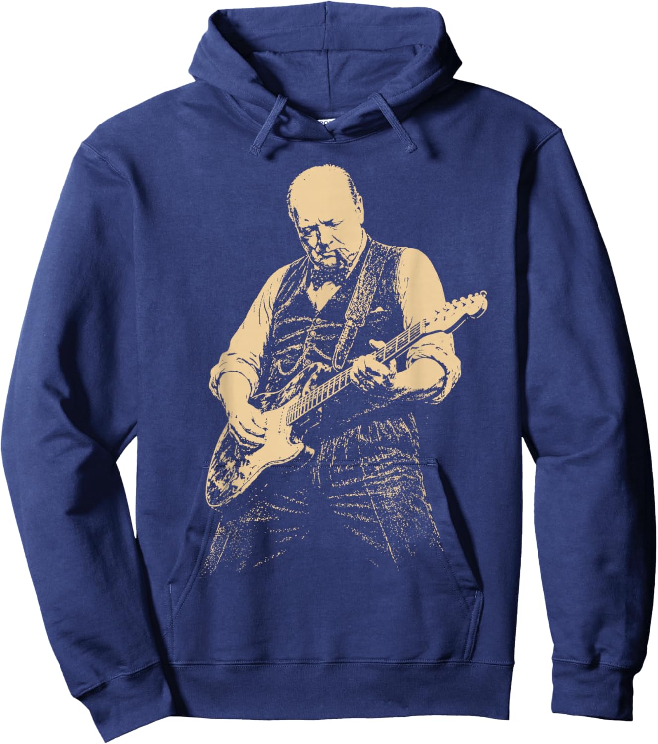 Winston Churchill Playing Guitar Vintage Hoodie - Hoodie | Navy