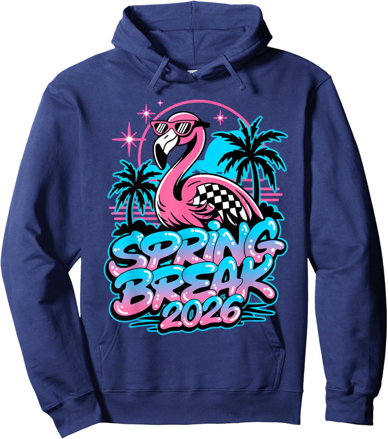 Spring Break 2026 Flamingo Retro Tropical Party Vacation Hoodie - Hoodie | Navy