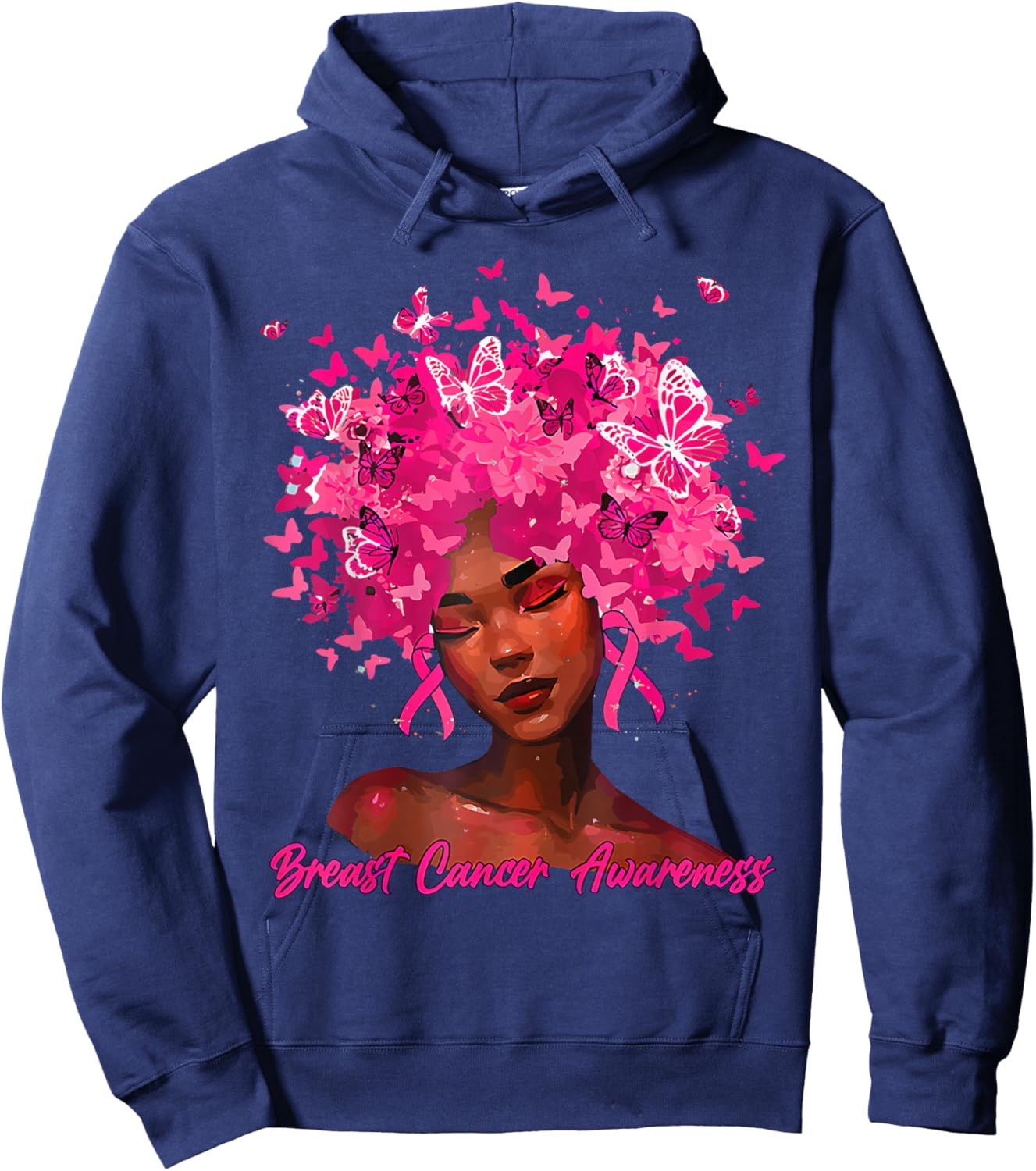 in October We Wear Pink Black Women Breast Cancer Awareness Hoodie - Hoodie | Navy