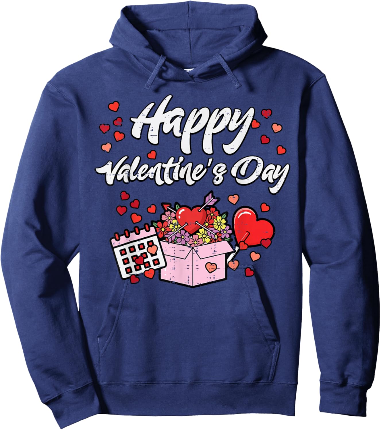 Happy Valentines Day Box Heart Calendar Women Girls Kids Men Hoodie - Hoodie | Navy