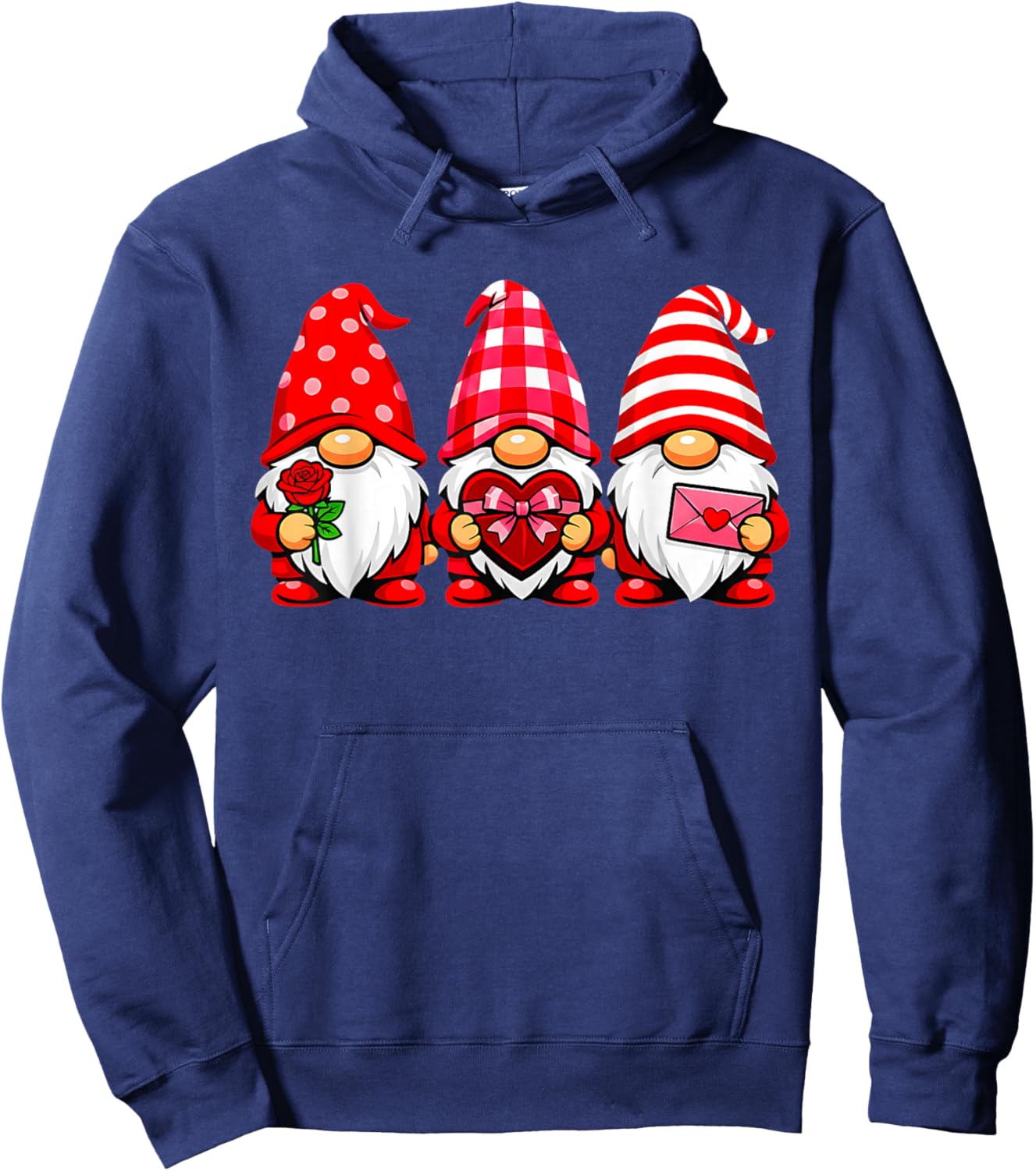 Gnomes Love Valentine's Day Buffalo Leopard Heart Women Men Hoodie - Hoodie | Navy