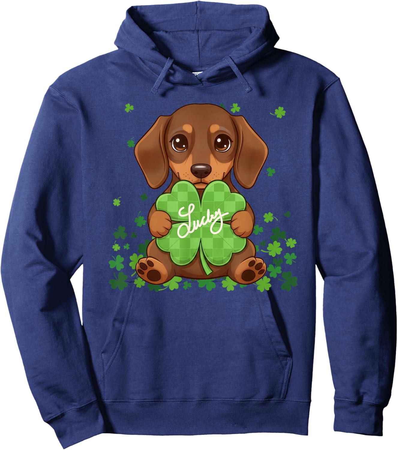 Lucky Dachshund St Patricks Day Clover Shamrock Wiener Dog Hoodie - Hoodie | Navy