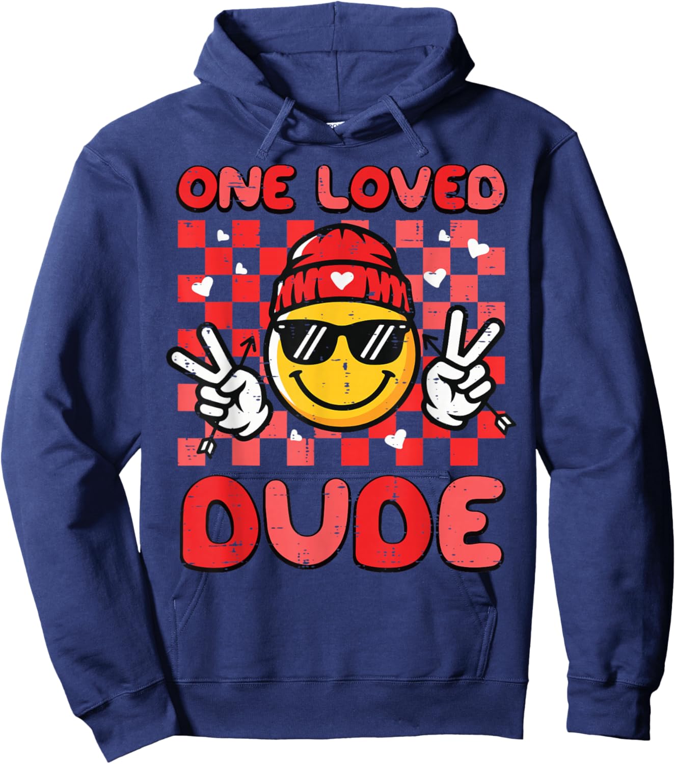 Valentines Day One Loved Dude Retro Boys Kids Men Hoodie - Hoodie | Navy