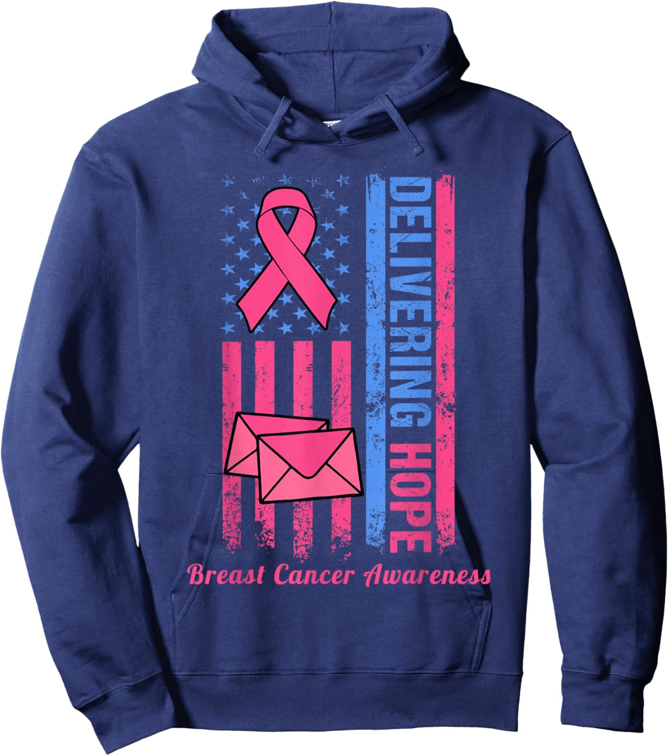 Postal Worker Clerk Breast Cancer Awareness Pink Ribbon Hoodie - Hoodie | Navy