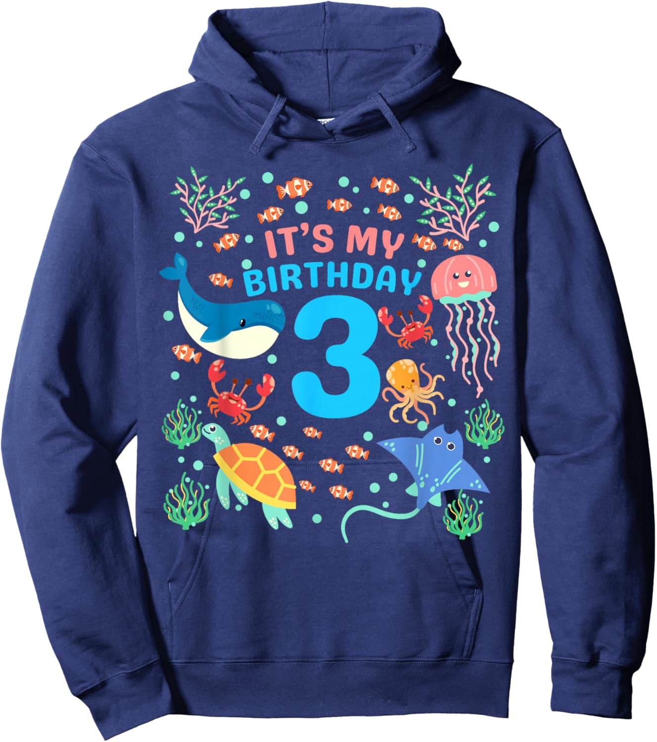 3rd It's My Birthday Ocean 3 Year Old Sea Fish Aquarium Hoodie - Hoodie | Navy