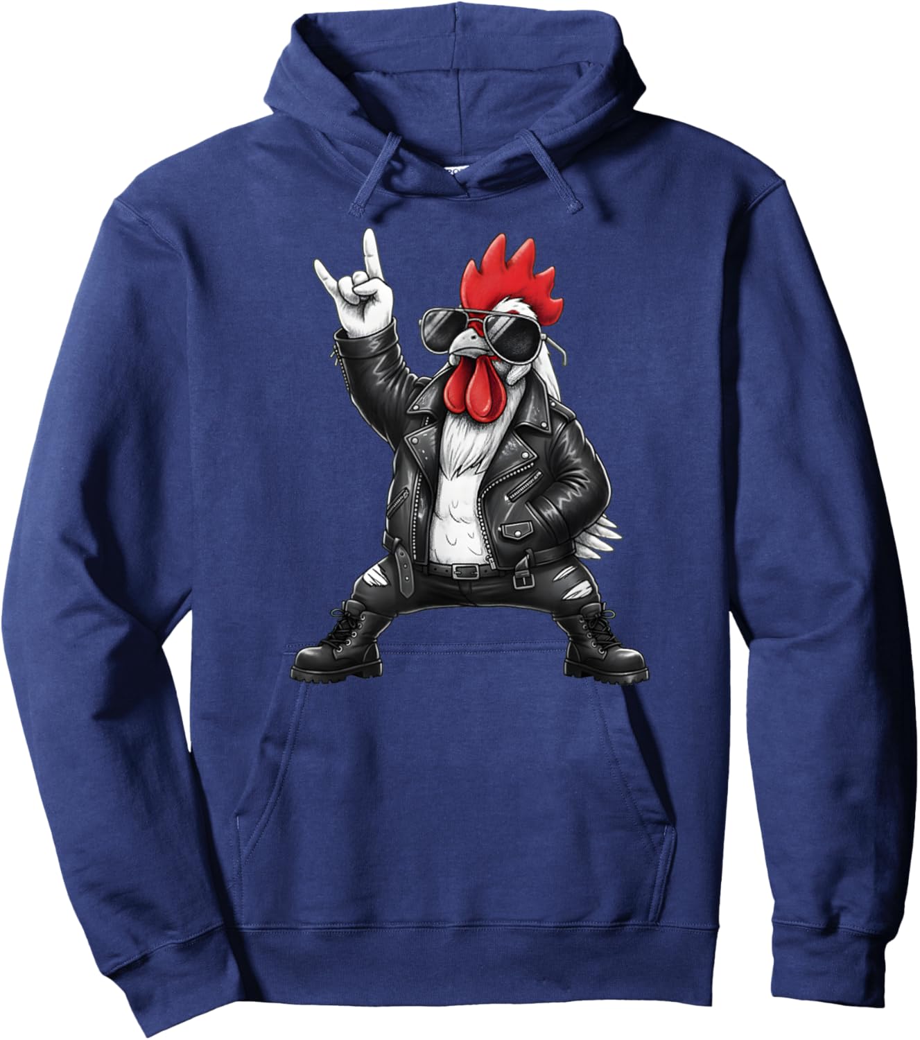Cool Rock and Roll Rooster in Leather Jacket Art Hoodie - Hoodie | Navy