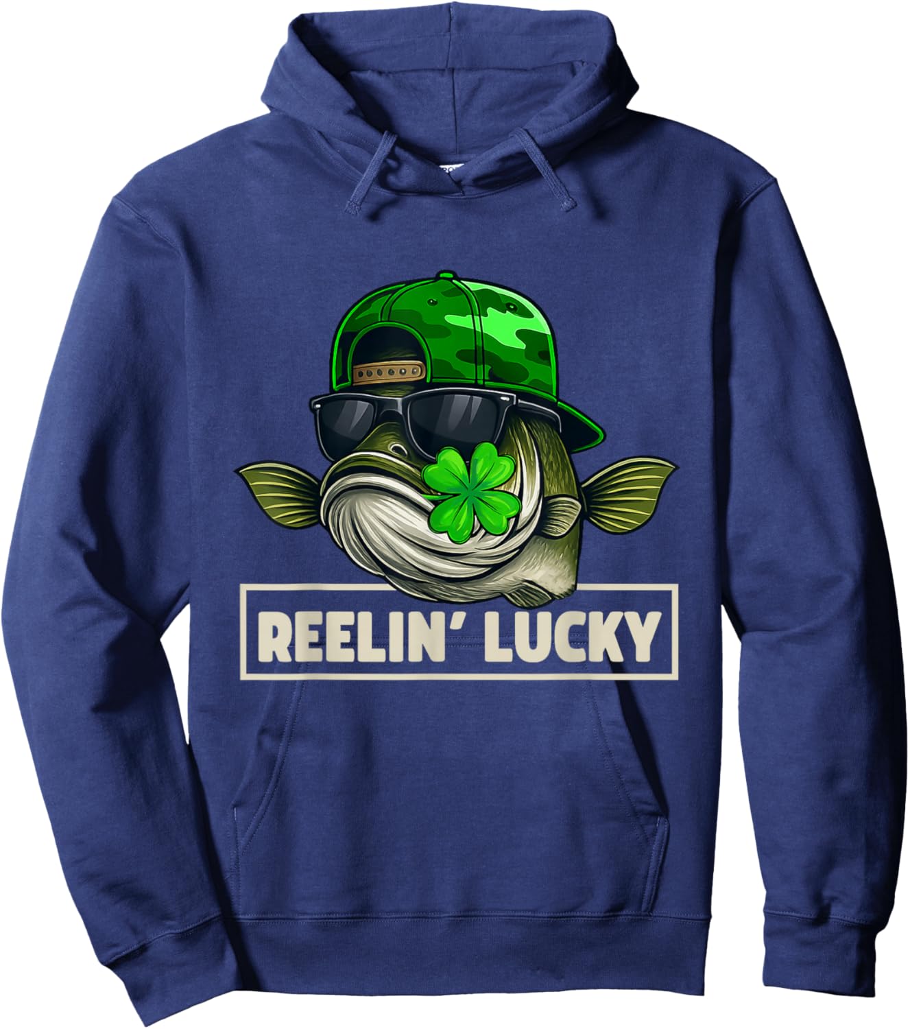 Reelin' Lucky Funny Fishing St Patrick's Day Hoodie - Hoodie | Navy