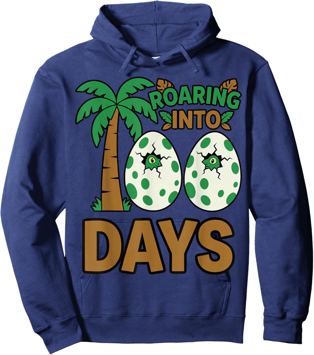 Roaring Into 100 Days Dinosaur Jungle 100 Days of School Hoodie - Hoodie | Navy