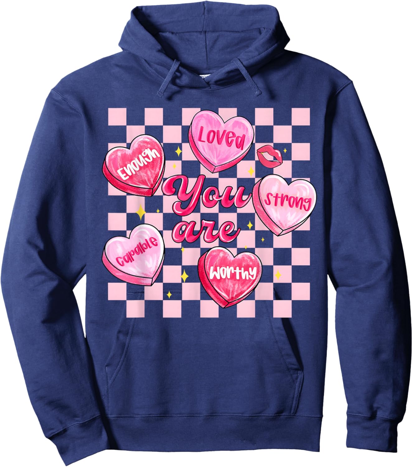You are Enough Valentine Hearts Positive Girl Women Kid Hoodie - Hoodie | Navy