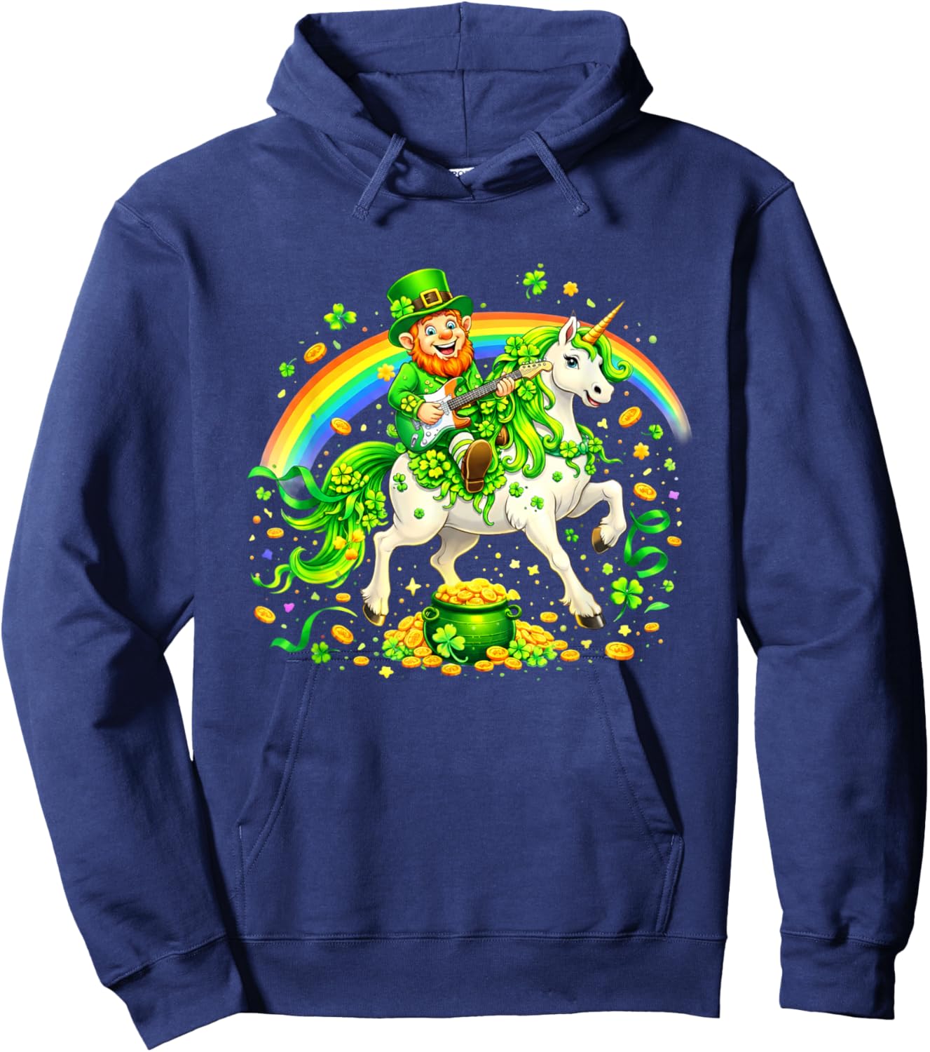 St Patrick’s Day Unicorn Rainbow Shamrock Hoodie - Hoodie | Navy