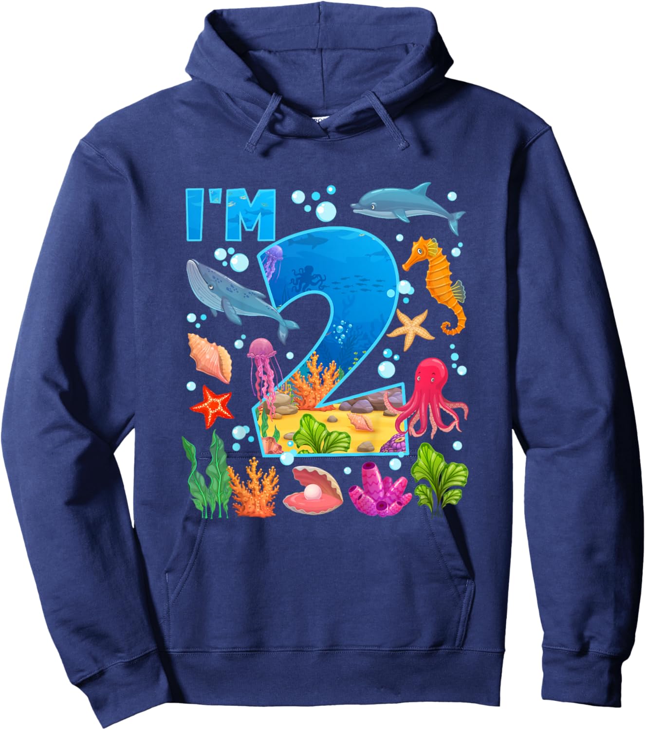 2nd Ocean Birthday Party Two Year Old Sea Animals Hoodie - Hoodie | Navy