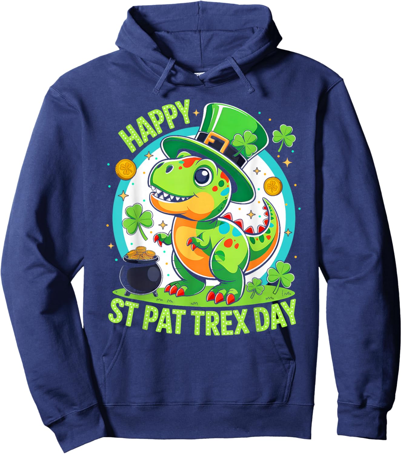 Happy St Pat Rex Day St Patricks Dinosaur Toddler Boys Kids Hoodie - Hoodie | Navy